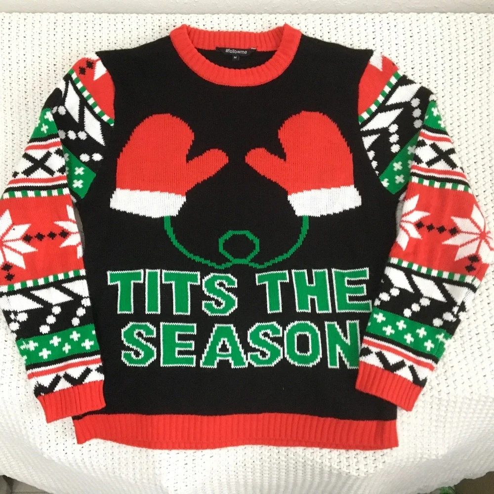 FOLLOW ME SIZE MEDIUM / TIT'S THE SEASON CHRISTMAS SWEATER